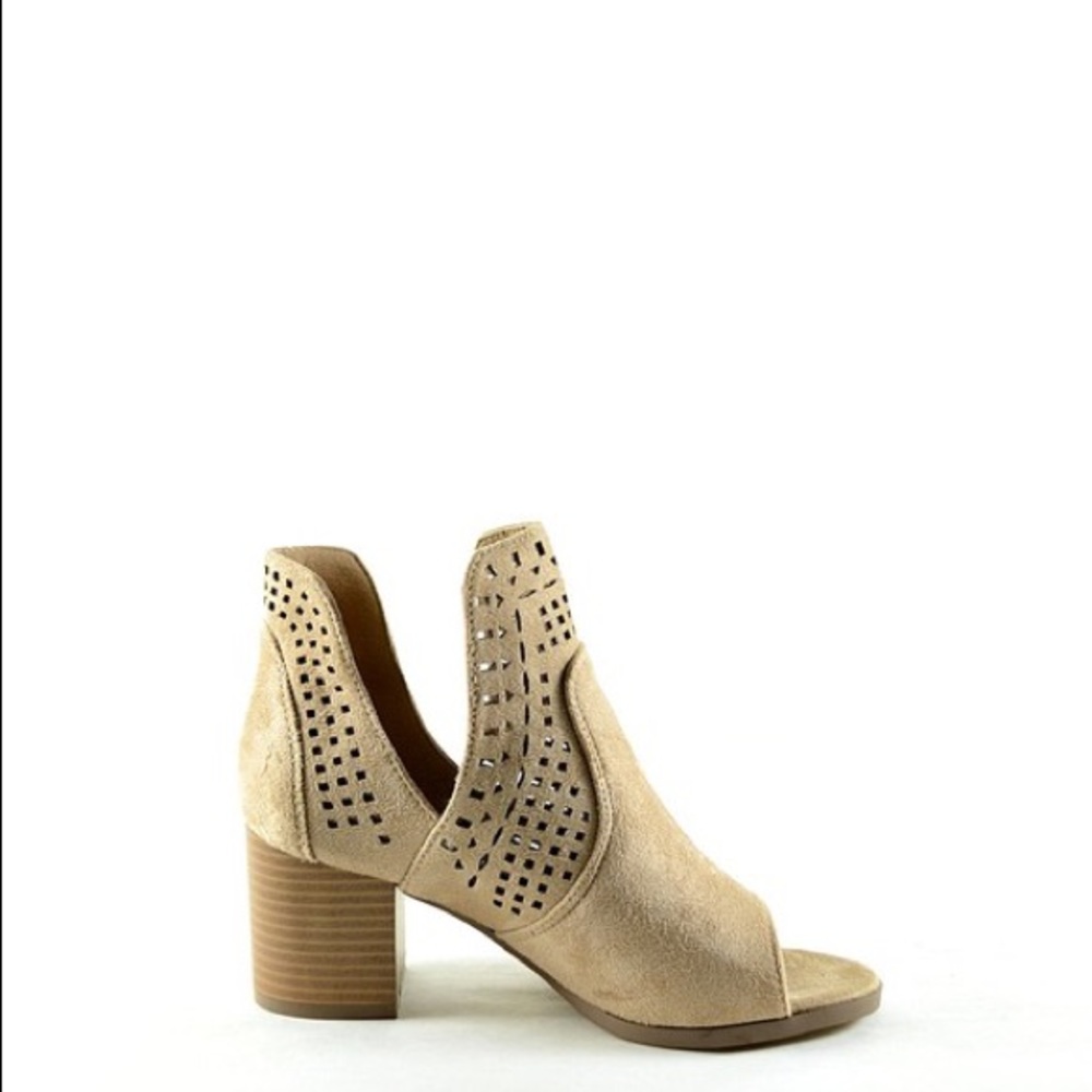 Suede V Cut Laser Cutout Peep Toe Bootie - Picture 4 of 8